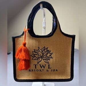 Kiehls x The White Lotus Resort & Spa Woven Straw Tassel Tote Bag w/ Door Hanger